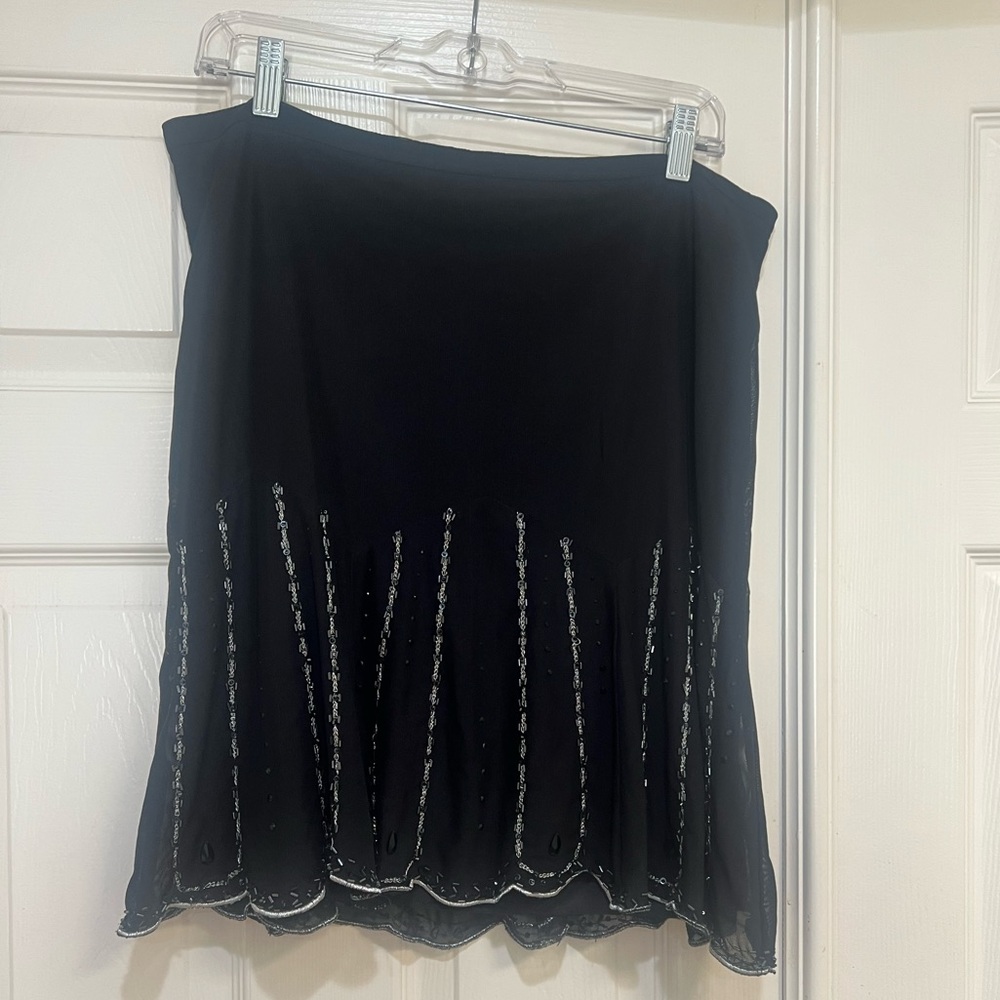 Express Black Skirt Embroidered Flare Mini Beads Sz 12